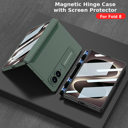 Galaxy Z Fold 8 Rugged Magnetic Hinge Protection Case with Built-In Kickstand & Screen Glass Film