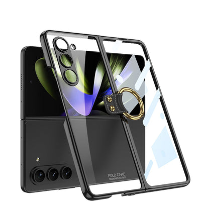 Transparent Electroplating Ring Holder Protective Phone Case With Back Screen Protector For Samsung Galaxy Z Fold 5/4/3 5G - Mycasety Mycasety