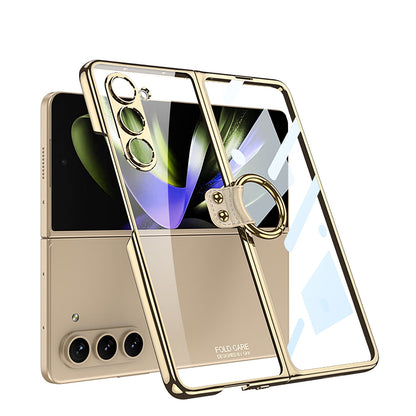 Transparent Electroplating Ring Holder Protective Phone Case With Back Screen Protector For Samsung Galaxy Z Fold 5/4/3 5G - Mycasety Mycasety