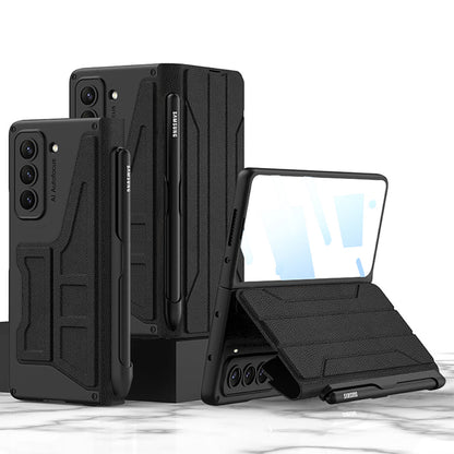 Business Leather Phone Cover With S Pen Holder & Back Screen Protector For Samsung Galaxy Z Fold 5/4/3 5G - Mycasety Mycasety