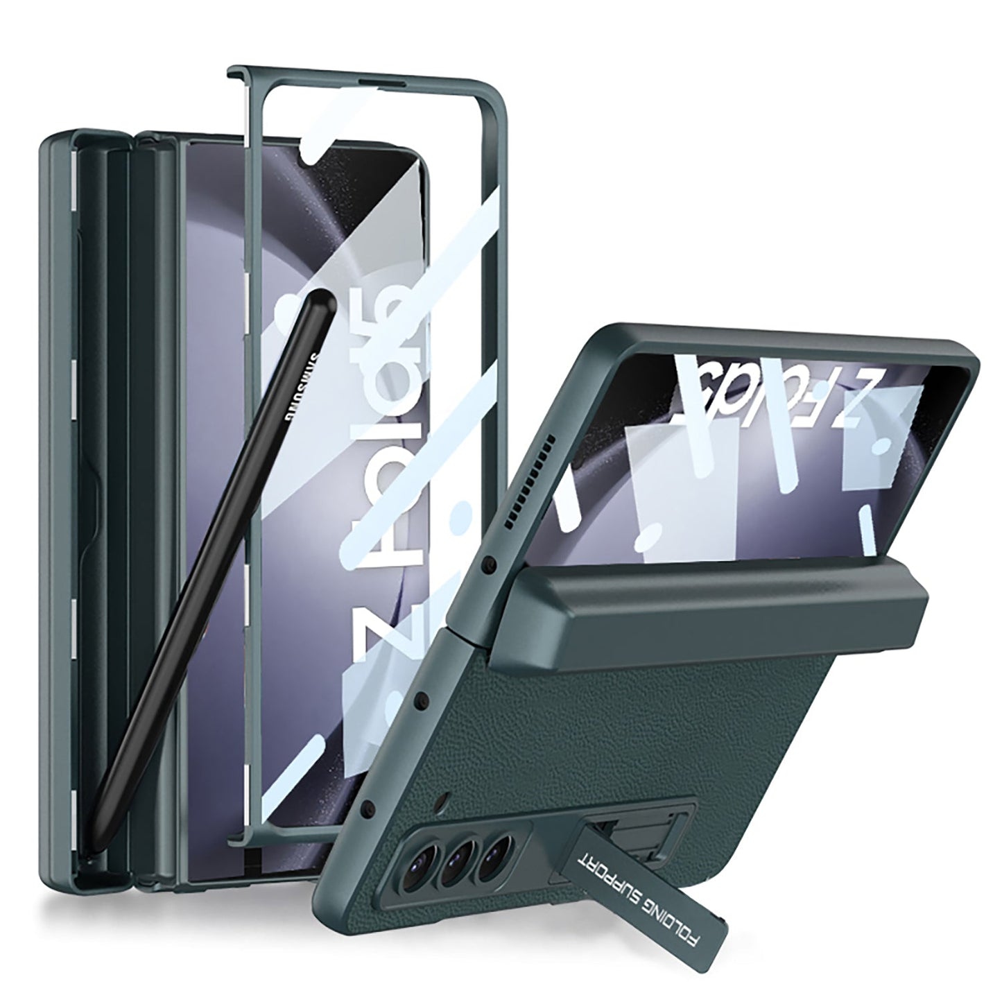 Magnetic Hinge Pen Box Protective Leather Phone Case With Back Screen Glass For Samsung Galaxy Z Fold 5/4/3 5G - mycasety2023 Mycasety