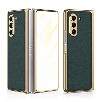 Luxury Leather Plating Phone Case With Back Screen Protector For Samsung Galaxy Z Fold 5/4/3 5G - Mycasety Mycasety