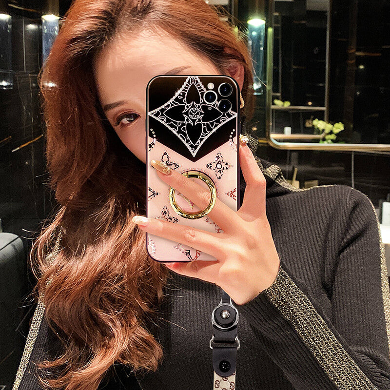 Luxury Diamond Mirror iPhone Case With Ring and lanyard - Dealggo.com