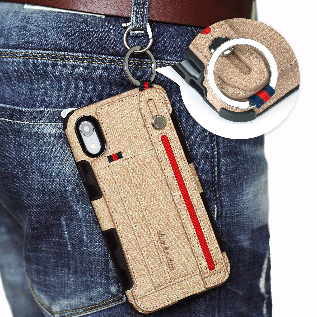 Metal Buckle Wrist Strap Bracket Card Slot Phone Case - Dealggo.com