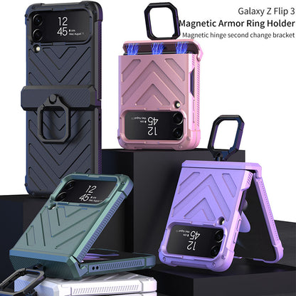 Magnetic Armor Ring Holder Case For Samsung Galaxy Z Flip4 Flip3 5G