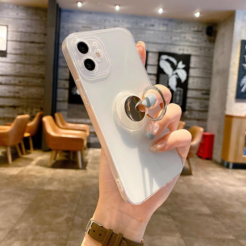 2021 New Mirror Magnetic Ring Holder Straight Edge Transparent Phone Case For iPhone - dealggo
