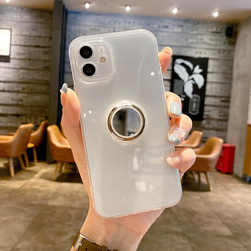 2021 New Mirror Magnetic Ring Holder Straight Edge Transparent Phone Case For iPhone - dealggo