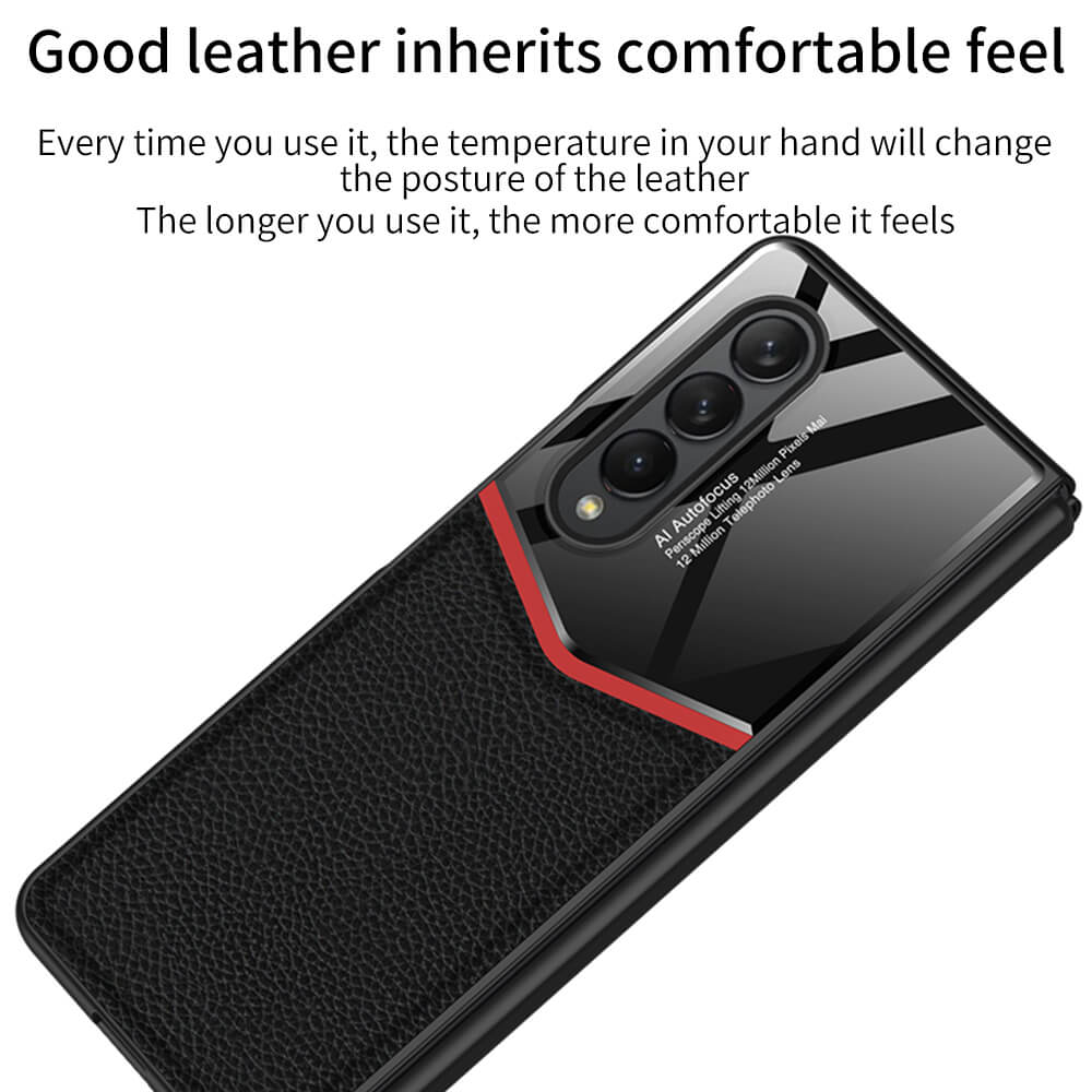 Ultra-thin Plain Leather Luxury Business Tempered Glass Case for Samsung Galaxy Z Fold 3 5G - GiftJupiter