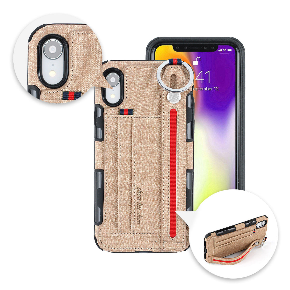 Metal Buckle Wrist Strap Bracket Card Slot Phone Case - Dealggo.com