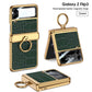 Electroplated Leather Magnetic Hinge Ring Holder Case For Samsung Galaxy Z Flip3 Flip4 - GiftJupiter