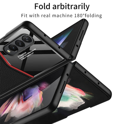 Dealggo | Ultra-thin plain leather luxury business Tempered Glass Case for Samsung Galaxy Z Fold3 5G