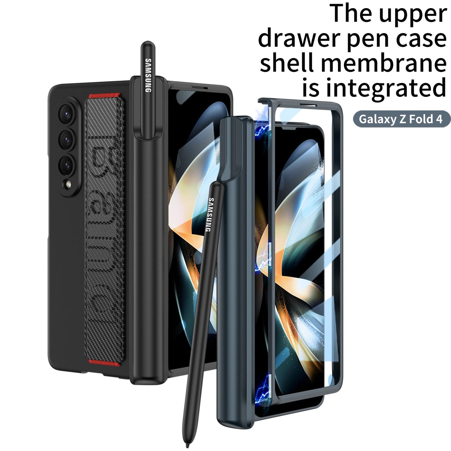 Magnetic Hinge S Pen Slot Luxury Wristband Holder Phone Case For Samsung Galaxy Z Fold4 Fold3 5G  Case With Back Screen Glass Protector