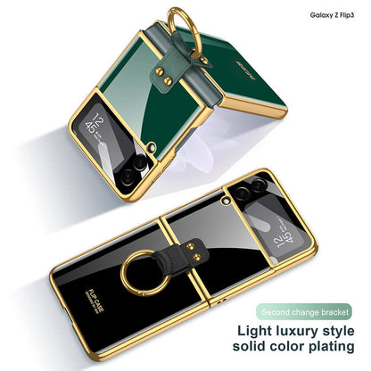 Luxury Plating Frame Anti-knock Protection Glass Case For Samsung Galaxy Z Flip4 Flip3