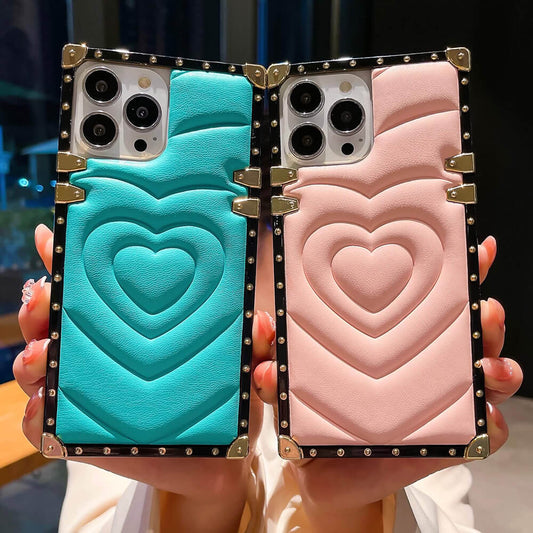 3D Heart Leather Square Phone Case for iPhone and Samsung