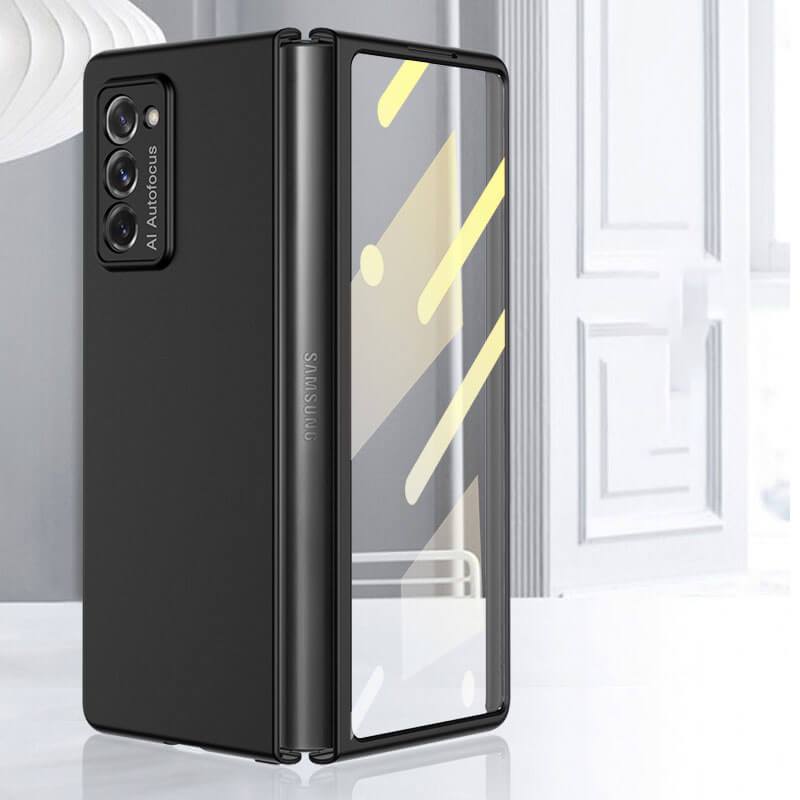 Leather Tempered Glass Case For Samsung Galaxy Z Fold 2 Luxury Carbon Fiber Plating Cover With Screen - GiftJupiter