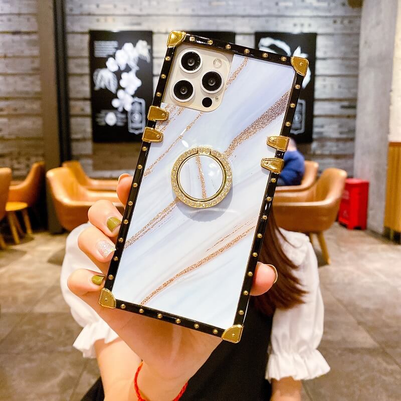 2021 Luxury Marble Art Stripe Ring Holder iPhone Case - Dealggo.com