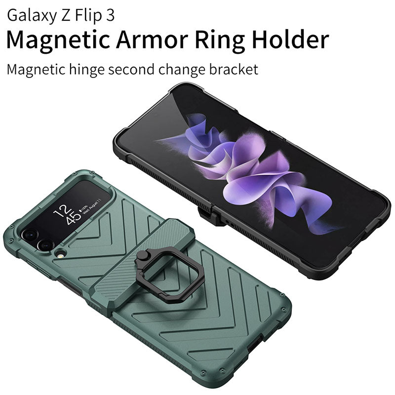 Magnetic Armor Ring Holder Case For Samsung Galaxy Z Flip4 Flip3 5G