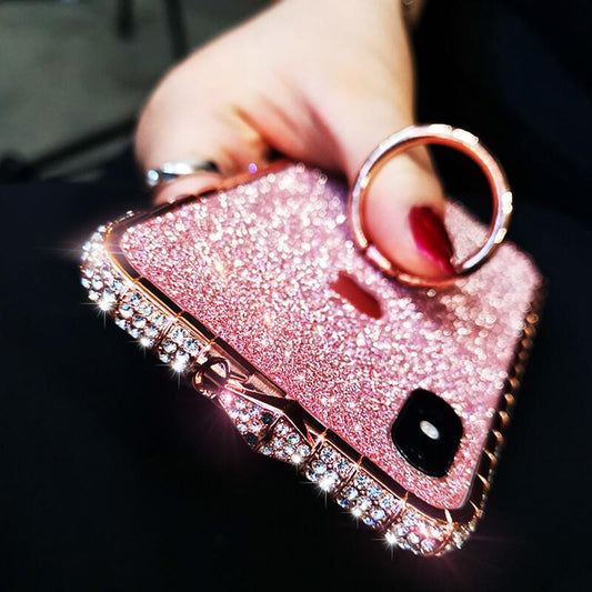 Diamond High Quality Line Black Glitter Ring Phone Case For iPhone - Dealggo.com