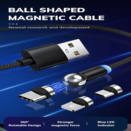 Dealggo丨2020 Spherical 360 Degree Magnetic Charging Cable 3 in 1 Type C Micro USB Cable usb Magnetic Cable for iPhone Android - Dealggo.com