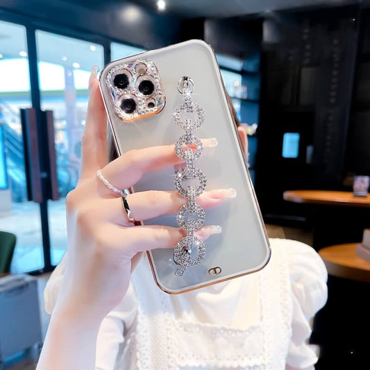 Plating Transparent Camera Glitter Diamond Bracelet Phone Case For iPhone 13 12 11 Pro Max Mini XR XS 7 8 Plus SE 2020 Soft Cover pphonecover