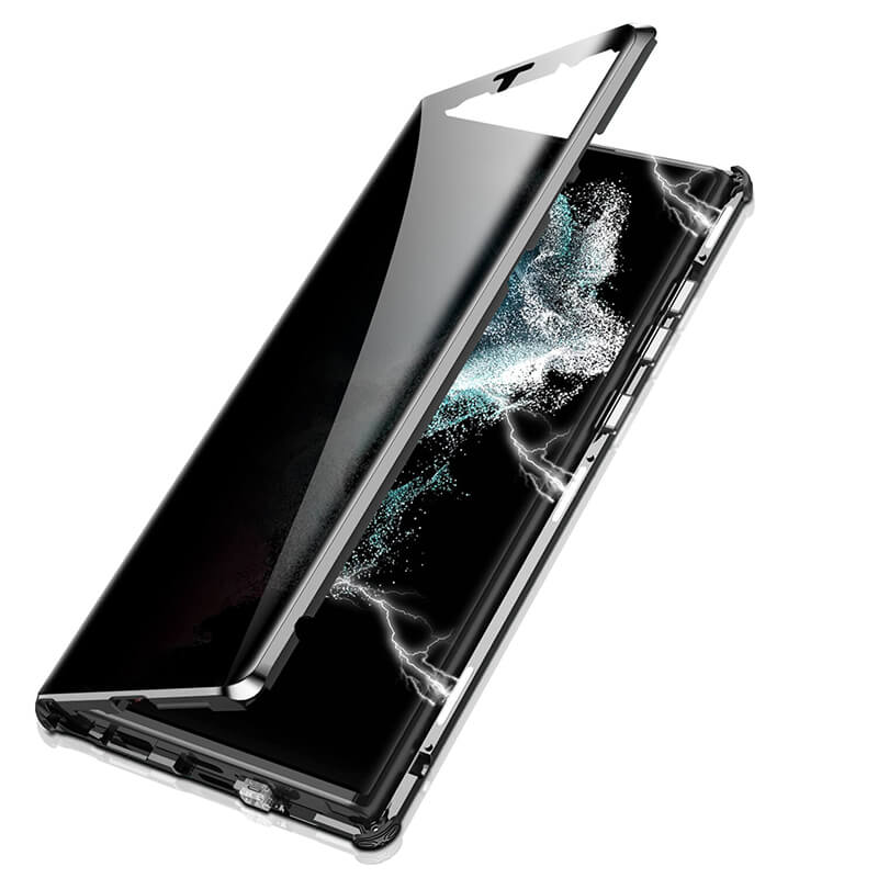 Magnetic Double Sided Tempered Glass Screen Protector Metal Bumper Frame Case for Samsung Galaxy S22 Ultra