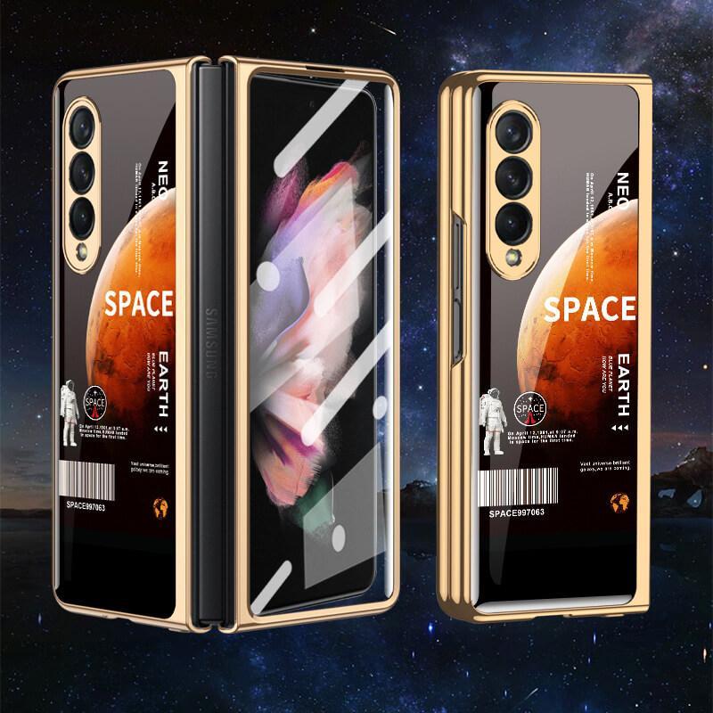 Tempered Glass Plating Case For Samsung Galaxy Z Fold 3 2 5G With Outer Screen Film - GiftJupiter