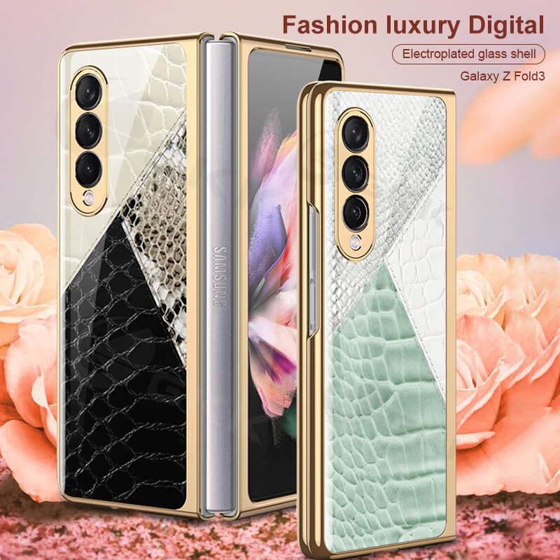 Dealggo | Python Leopard Print Tempered Glass Case for Samsung Galaxy Z Fold 3 2 1 5G