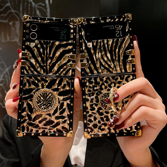 Leopard Print Ring Phone Case for Samsung Galaxy Z Flip4 Flip3