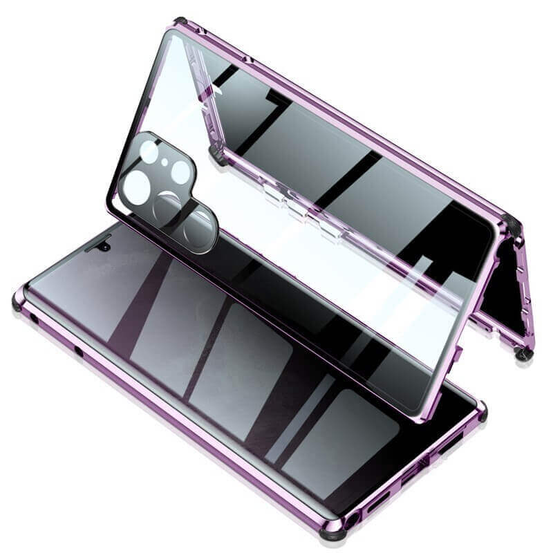 Magnetic Double Sided Tempered Glass Screen Protector Metal Bumper Frame Case for Samsung Galaxy S22 Ultra