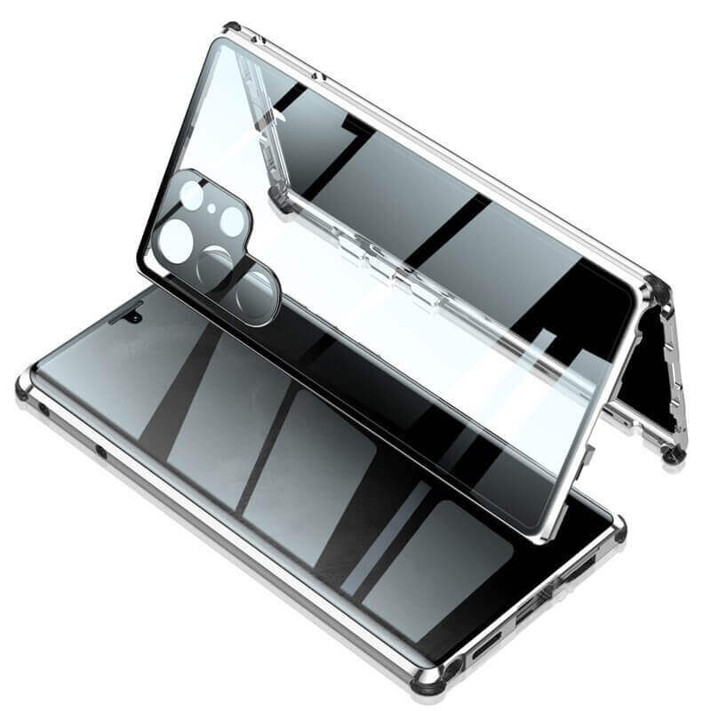 Magnetic Double Sided Tempered Glass Screen Protector Metal Bumper Frame Case for Samsung Galaxy S22 Ultra