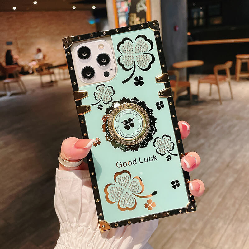 2021 Hot Sale Four Leaf Clover Luxury Square M&M Phone Cases for