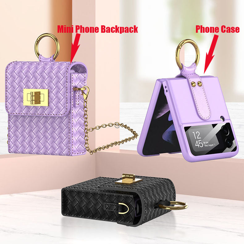 Luxury Leather Mini Phone Bag with Gold Chain For Samsung Galaxy Z Flip4 Flip3 5G