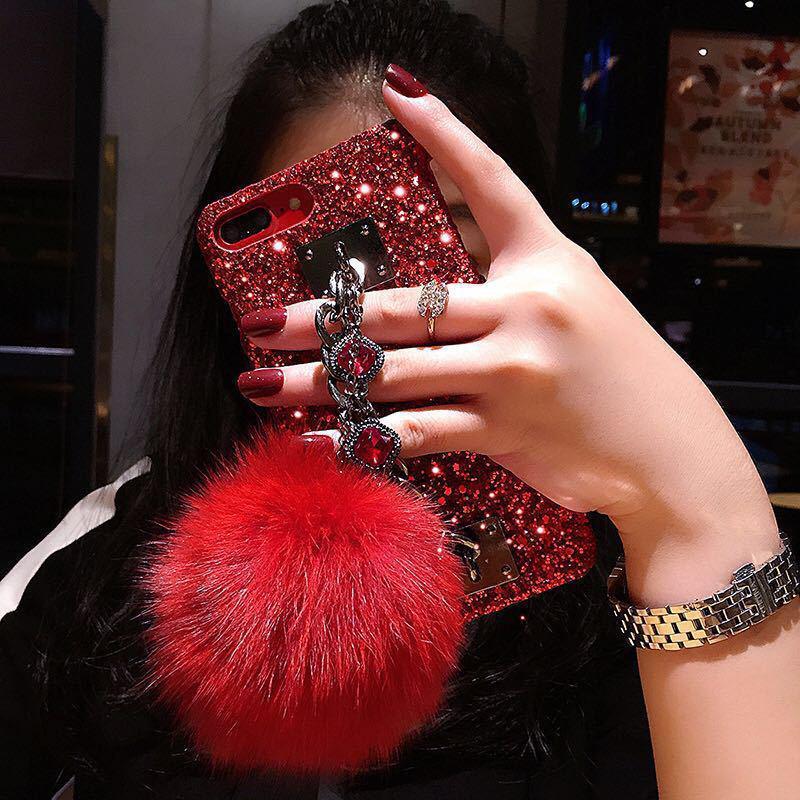 Dazzling Plush Ball Glitter Airbag Mobile Phone Case For iPhone (With Bracket) - Dealggo.com