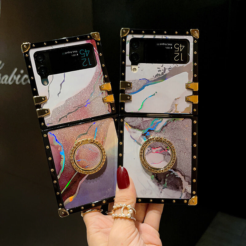 Marble Colorful Ring Phone Case for Samsung Galaxy Z Flip4 Flip3