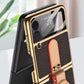 Original Leather Back Screen Tempered Glass Hard Frame Cover For Samsung Z Flip 3 5G With Lanyard - GiftJupiter