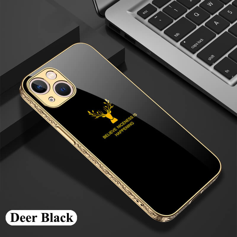 Dealggo | Baroque Deer Tempered Glass iPhone 13 12 11 Pro Max Cases