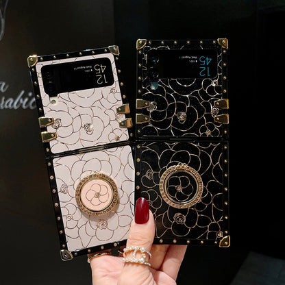 Luxury Brand Camellia Gold Plating Square Case For Samsung Galaxy Z Flip 3/4/5/6