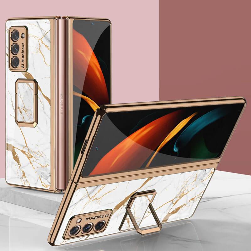 Luxury Plating Glass Case Anti-knock Protective Hard Edge Cover For Samsung Galaxy Z Fold 2 5G - GiftJupiter