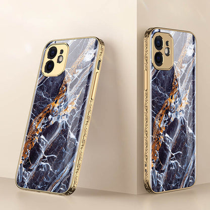 Luxury Marble Plating Gold Carving Edge Glass Case For iPhone - Dealggo.com