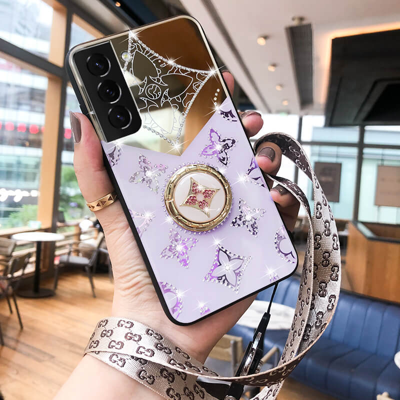 Luxury Diamond Mirror Samsung Case With Ring and lanyard - Dealggo.com