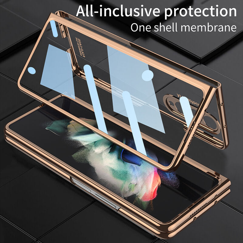 All-Inclusive Shiny Transparent Pen-Slot Phone Case For Samsung Galaxy Z Fold 3