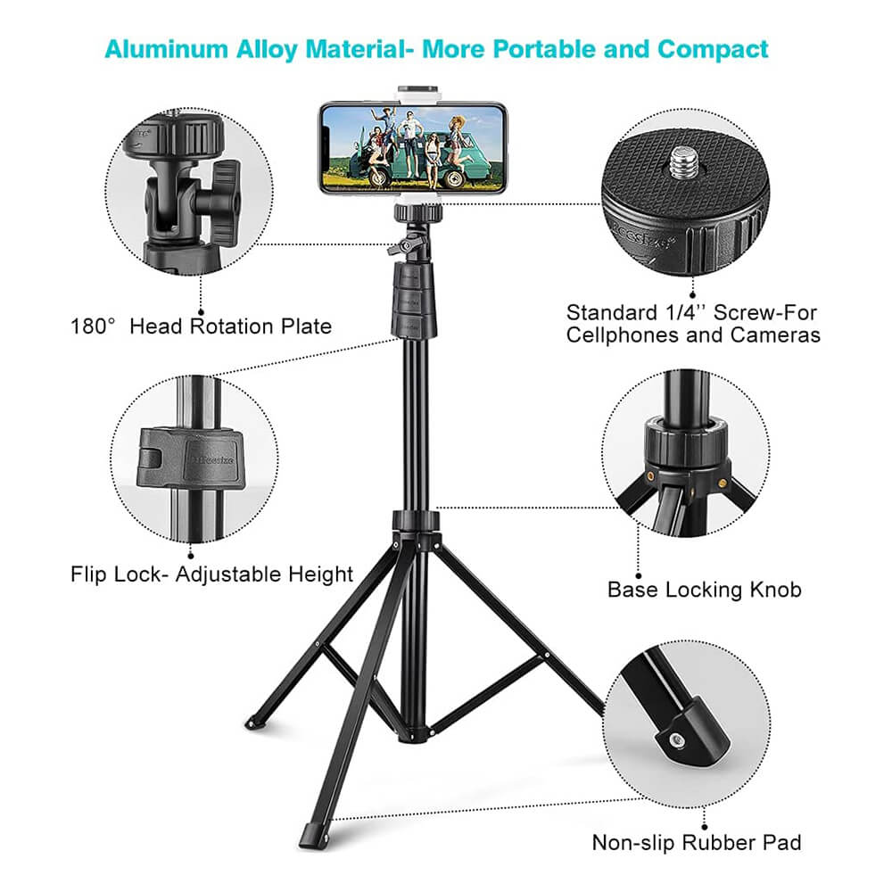 67" Phone Tripod&Selfie Stick, Camera Tripod Stand with Wireless Remote and Phone Holder, Perfect for Selfies/Video Recording/Live Streaming