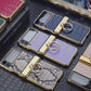 Electroplated Leather Magnetic Hinge Ring Holder Case For Samsung Galaxy Z Flip3 Flip4