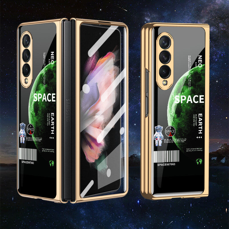 Space Gold Plating Frame Case with 9H Tempered Glass For Samsung Galaxy Z Fold4/Fold3 5G