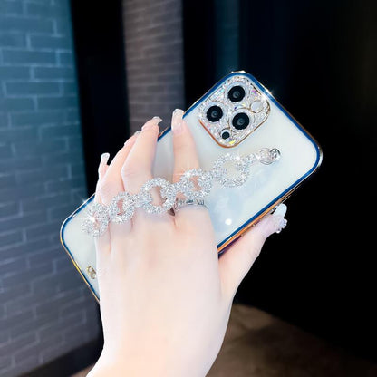 Plating Transparent Camera Glitter Diamond Bracelet Phone Case For iPhone 13 12 11 Pro Max Mini XR XS 7 8 Plus SE 2020 Soft Cover pphonecover