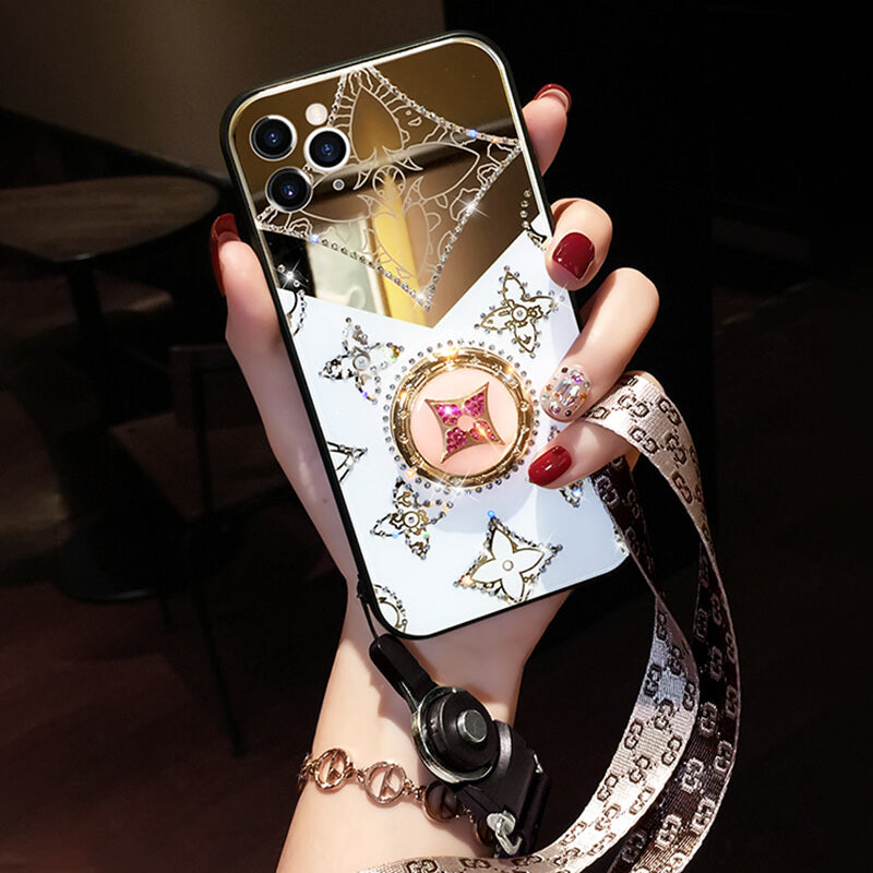 Luxury Diamond Mirror iPhone Case With Ring and lanyard - Dealggo.com