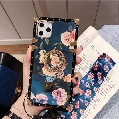 French Style Flower Lanyard Ring Phone Case for iPhone - Dealggo.com