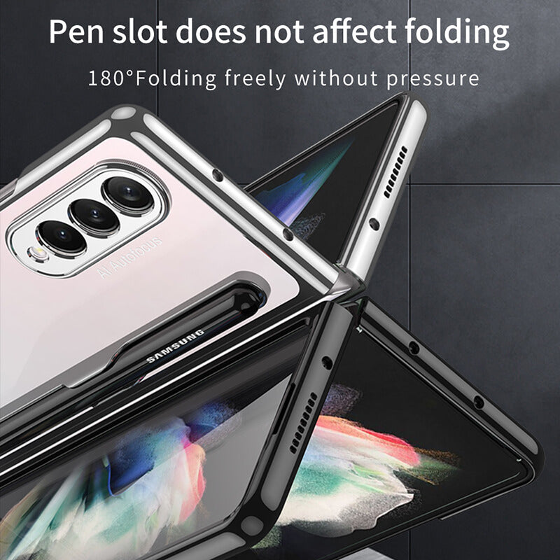 All-Inclusive Shiny Transparent Pen-Slot Phone Case For Samsung Galaxy Z Fold 3