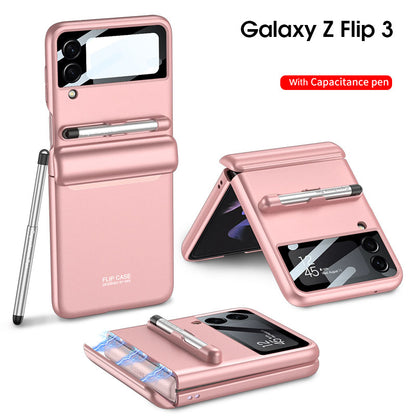 With S Pen Slot Solid Matte Ultra Slim Hard Shockproof Full Protection Cover For Galaxy Z Flip4 Flip3 5G