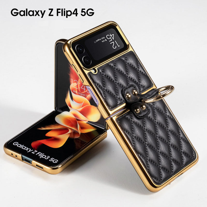 Luxury Leather Electroplating Diamond Protective Cover For Samsung Galaxy Z Flip 4 5G